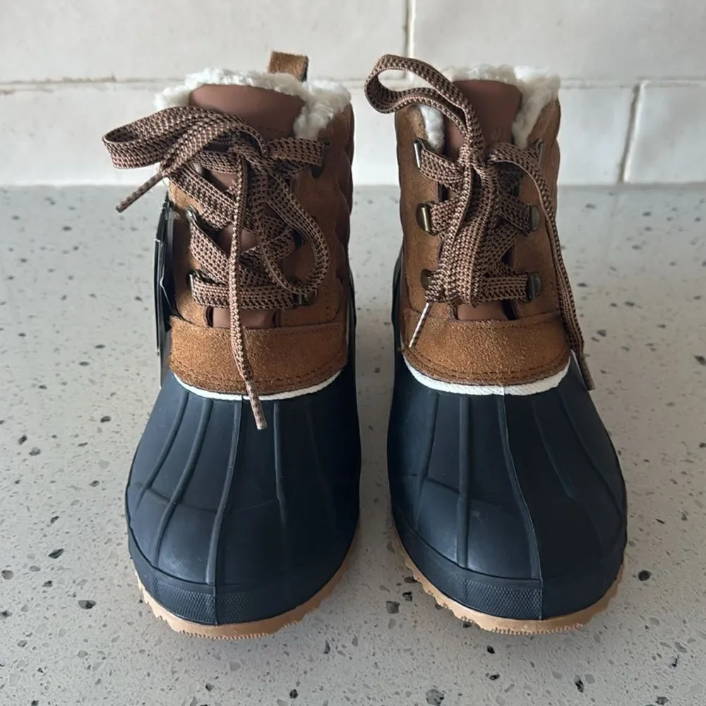 Khombu Daisy Women’s Size 6 Waterproof Faux Fur Lined Ankle Boots Tan/Black NWT